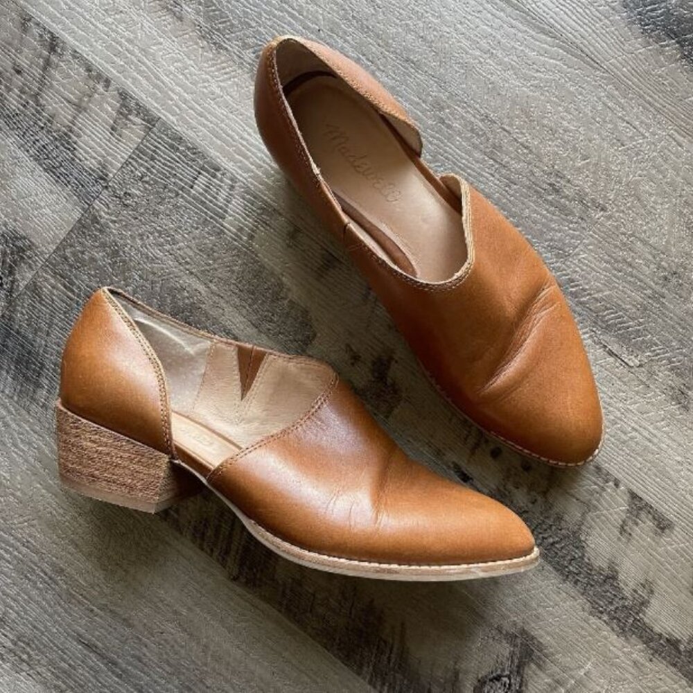 Madewell Cognac Leather Pointed Low Block Heel Slip-Ons